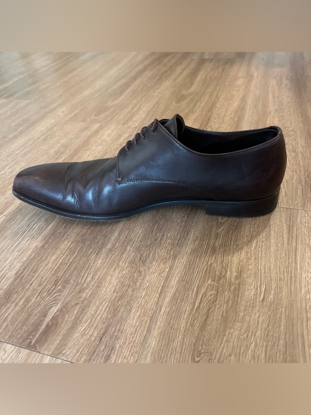 Prada Men's Dark Brown Leather Derby Dress Shoes - Picture 9 of 11